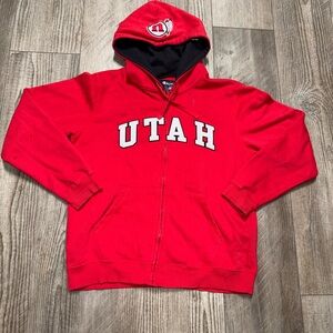 University of Utah UTES red white embroidered Zip-Up Hoodie Champion L NCAA NIL